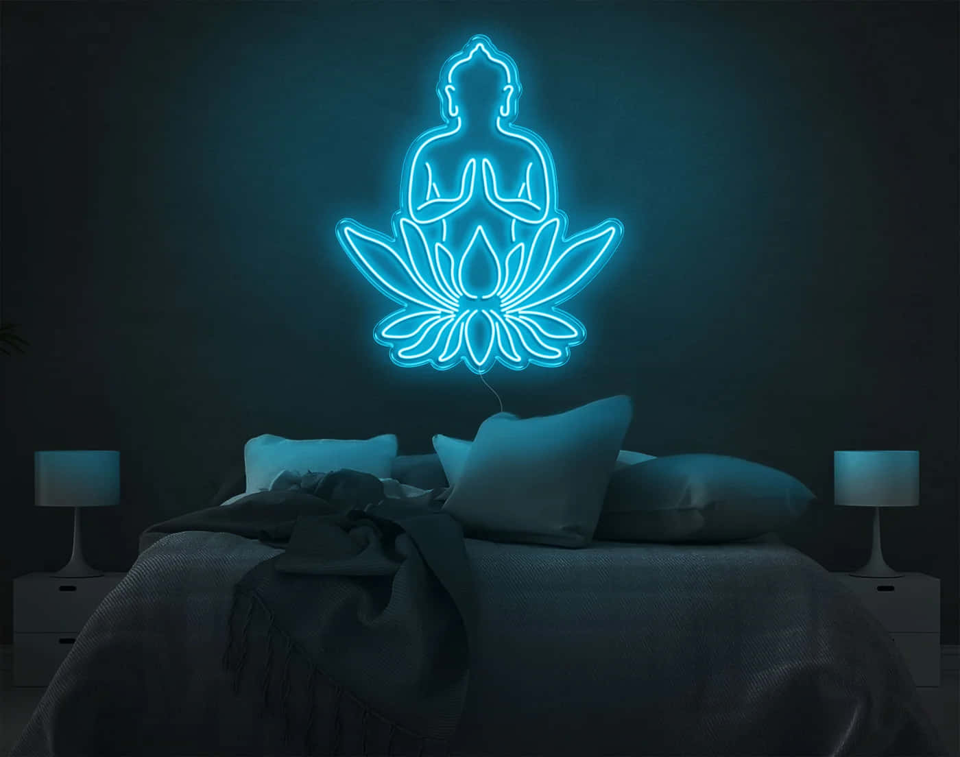 Neon Buddha Lotus Decoration Wallpaper