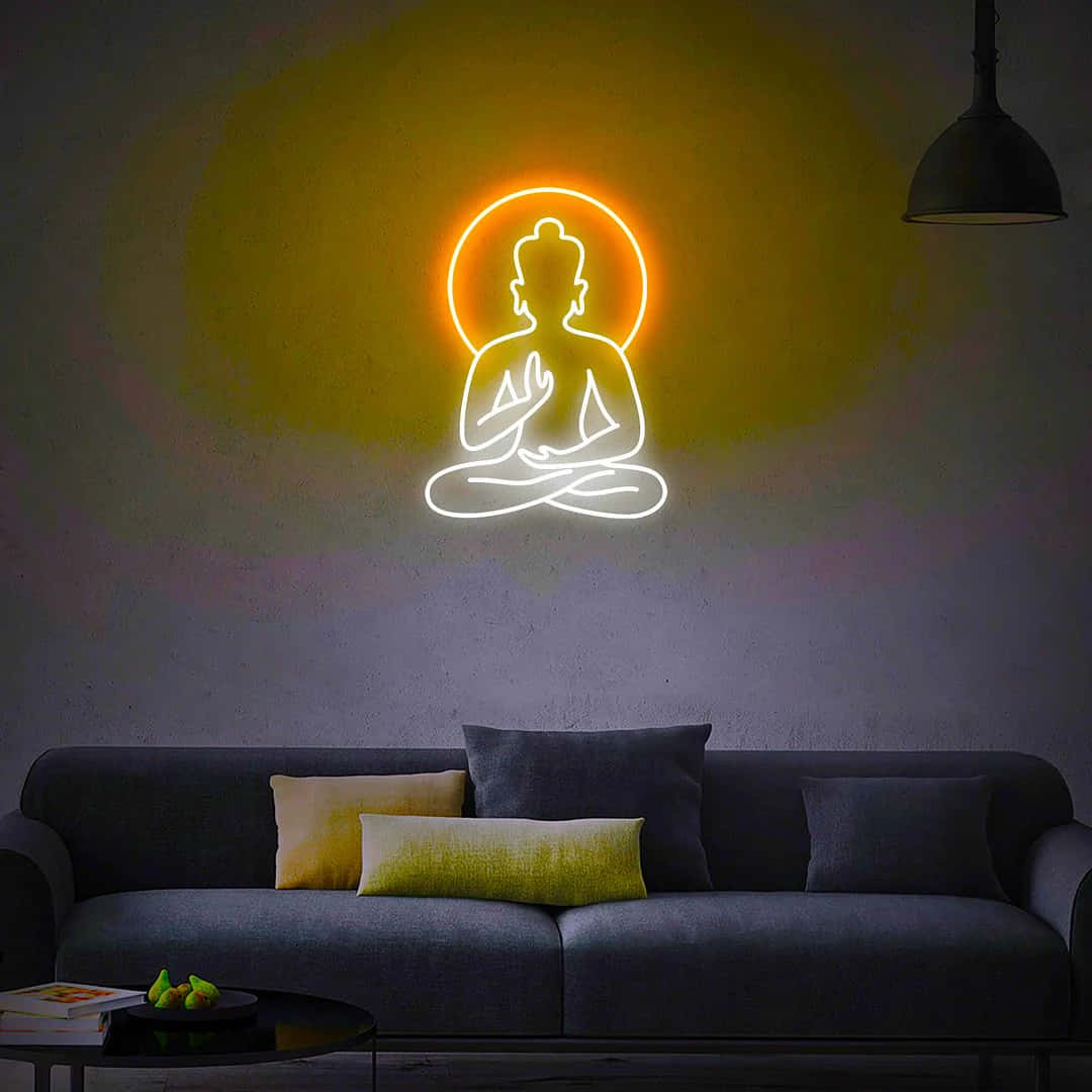 Neon Buddha Meditation Wall Art Wallpaper