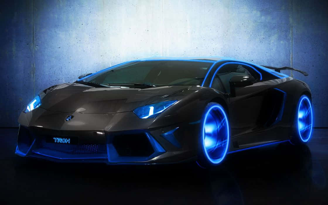 A Black Sports Car With Blue Lights On It Wallpaper