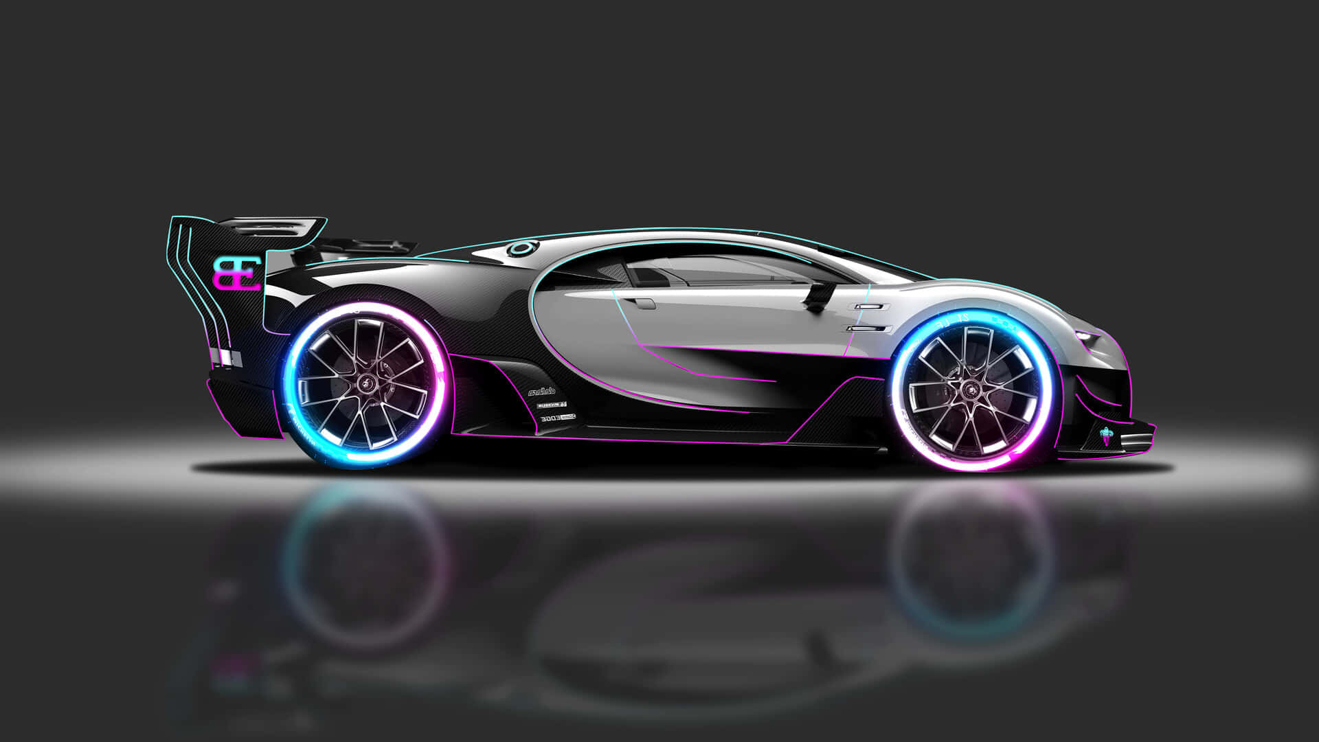 Observerade Lysande Färgerna På Neon Bugatti På Dator- Eller Mobilbakgrundsbilden. Wallpaper
