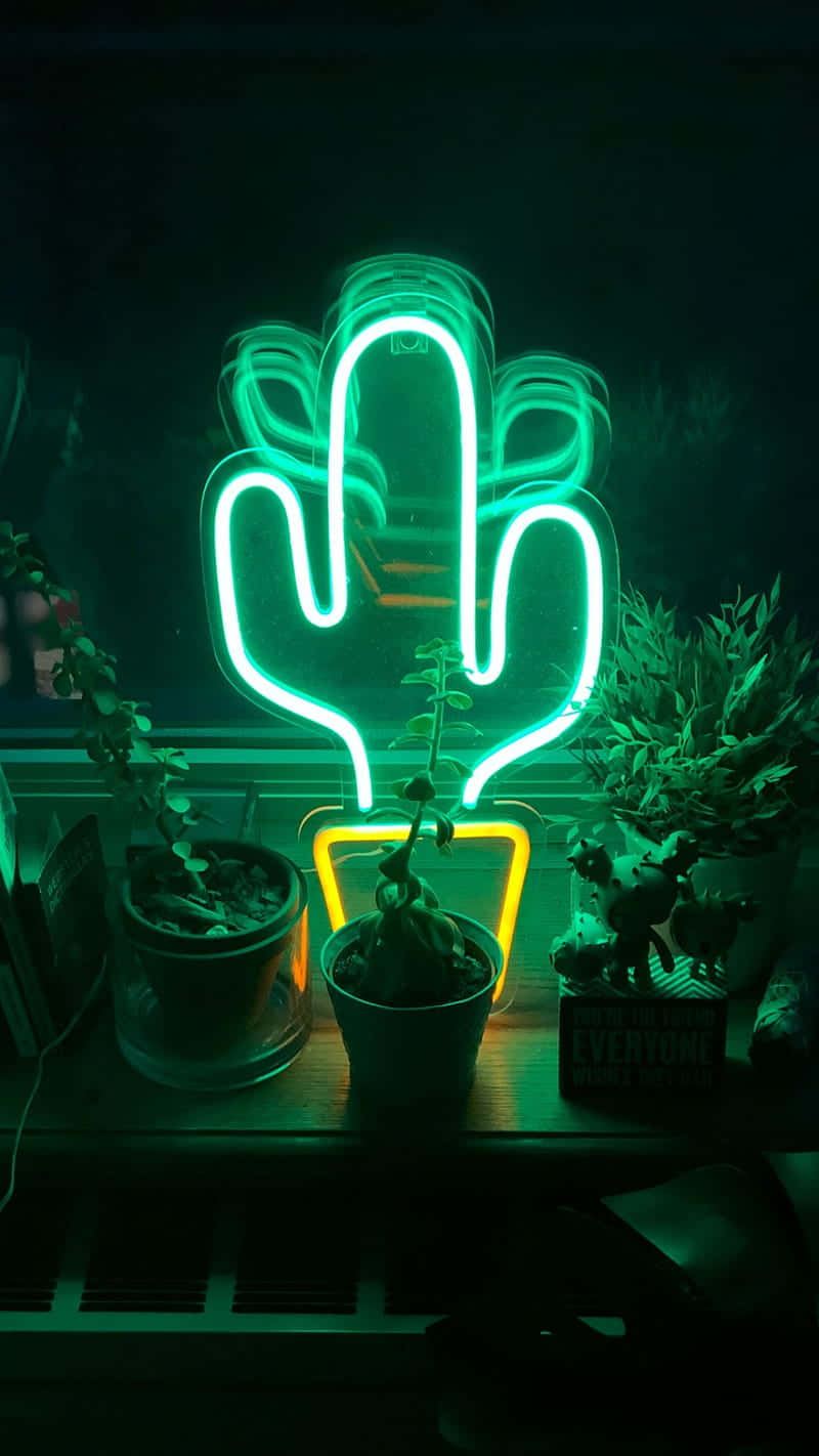 Neon Cactus Indoor Garden Wallpaper
