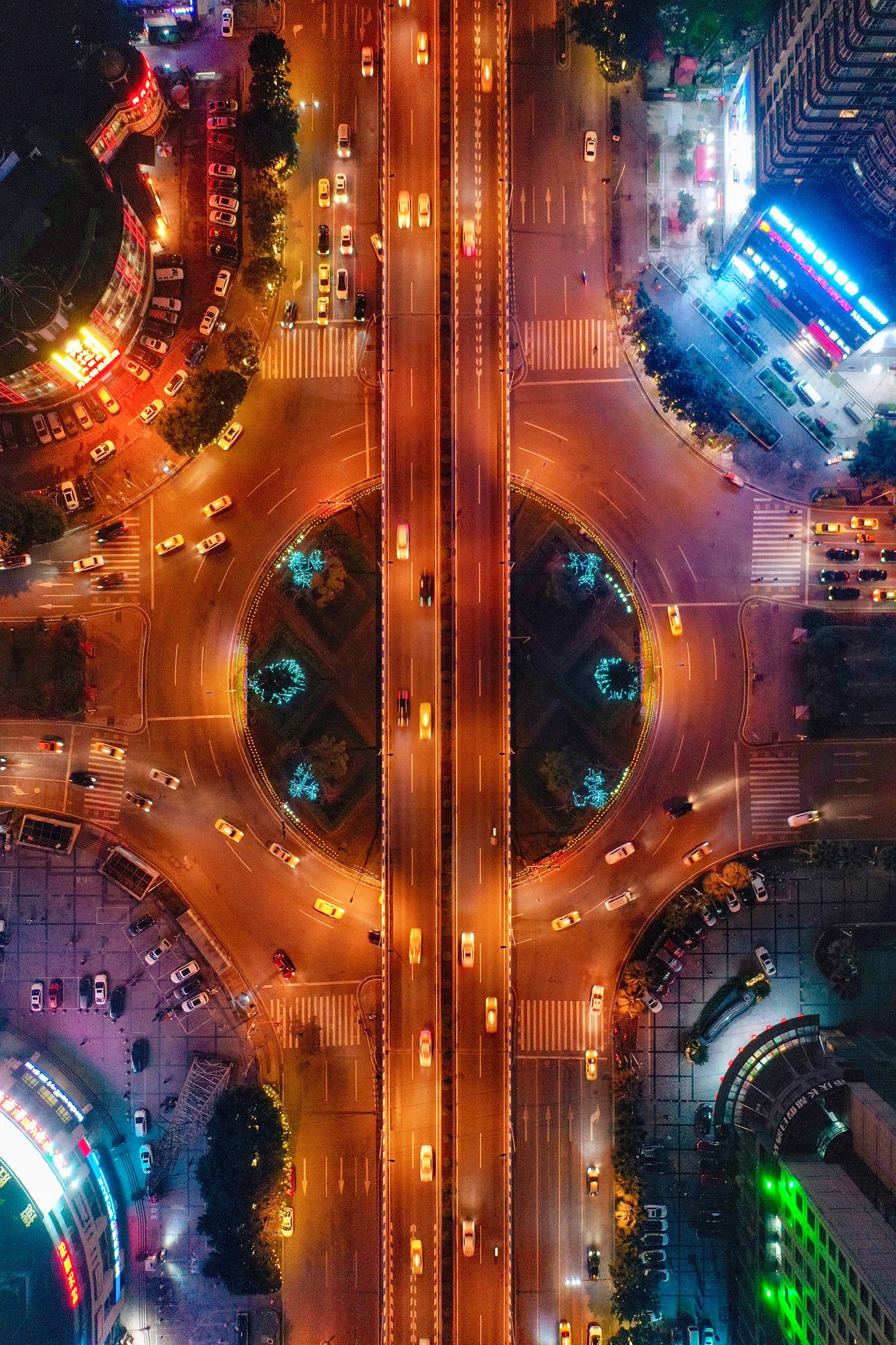 Neon Cars Aerial View Wallpaper