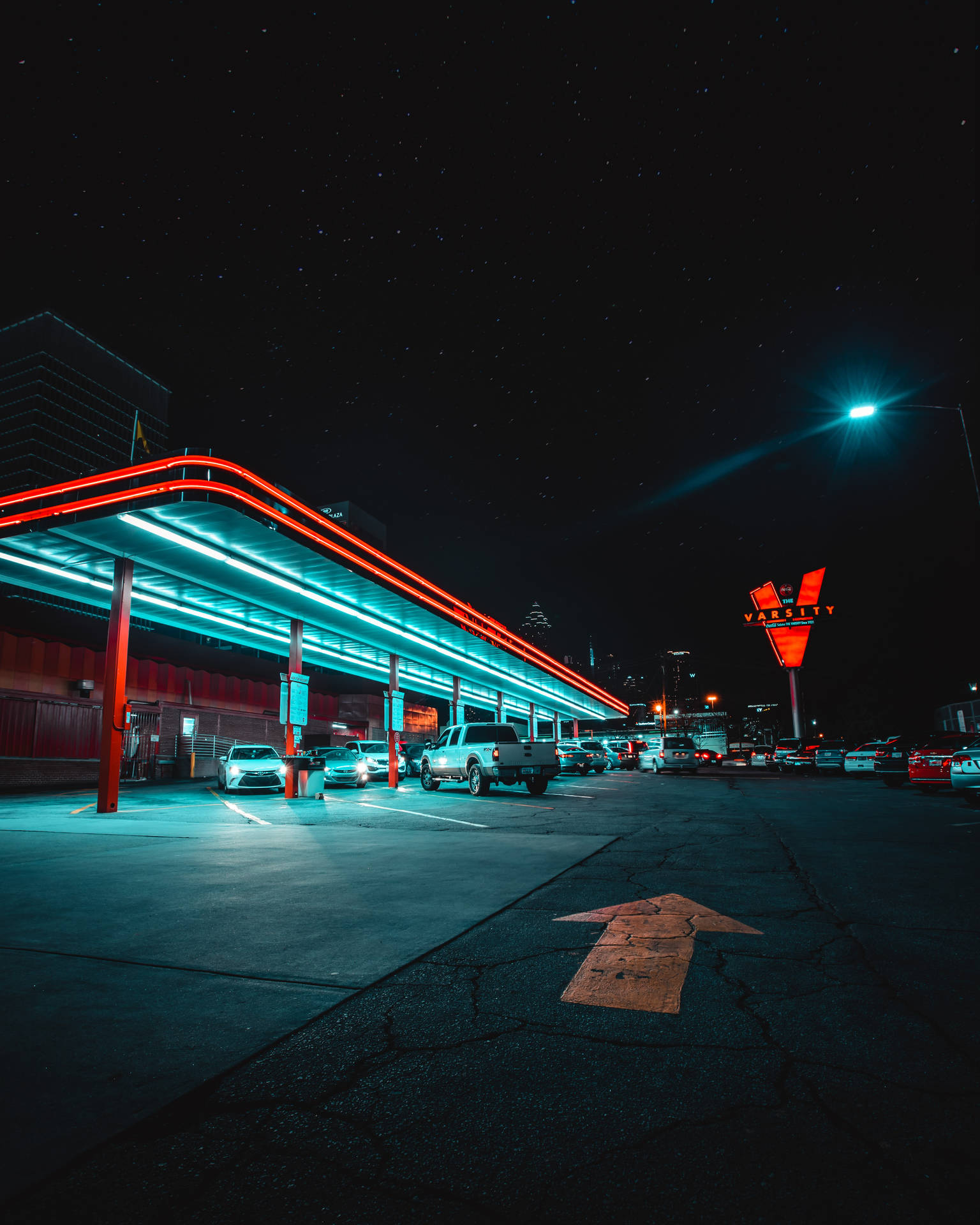 Neon Cars At Gasoline Station Wallpaper