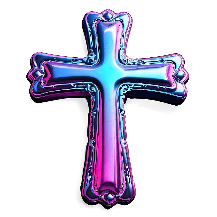 Neon Chrome Heart Cross Concept Png 8 PNG
