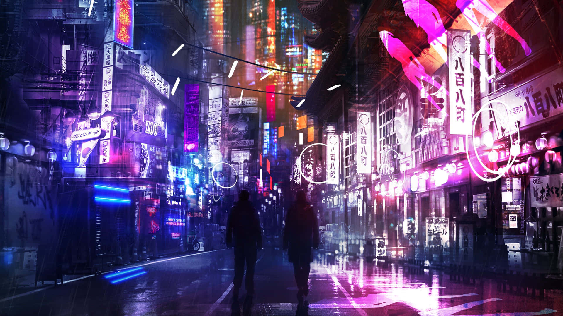 Unpaisaje Urbano Colorido De Luces De Neón Deslumbra La Noche. Fondo de pantalla