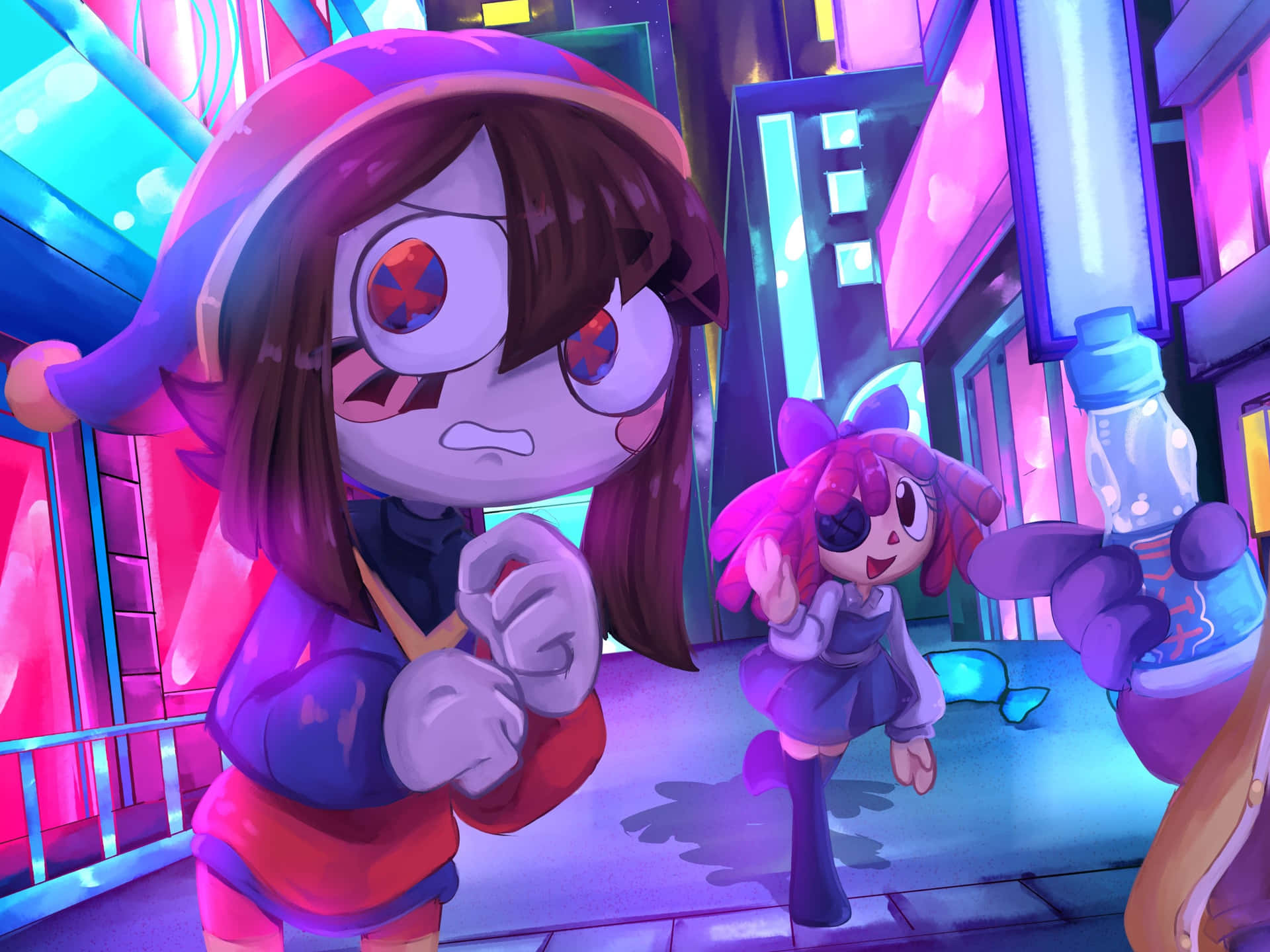 Neon City Anime Characters Wallpaper