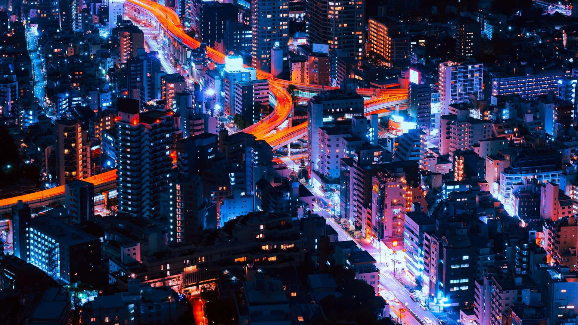 A vibrant and energetic neon cityscape.