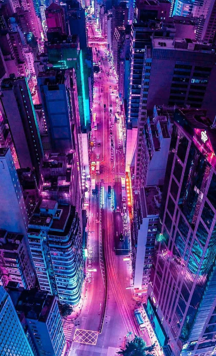 Vistaaérea Da Cidade De Hong Kong À Noite