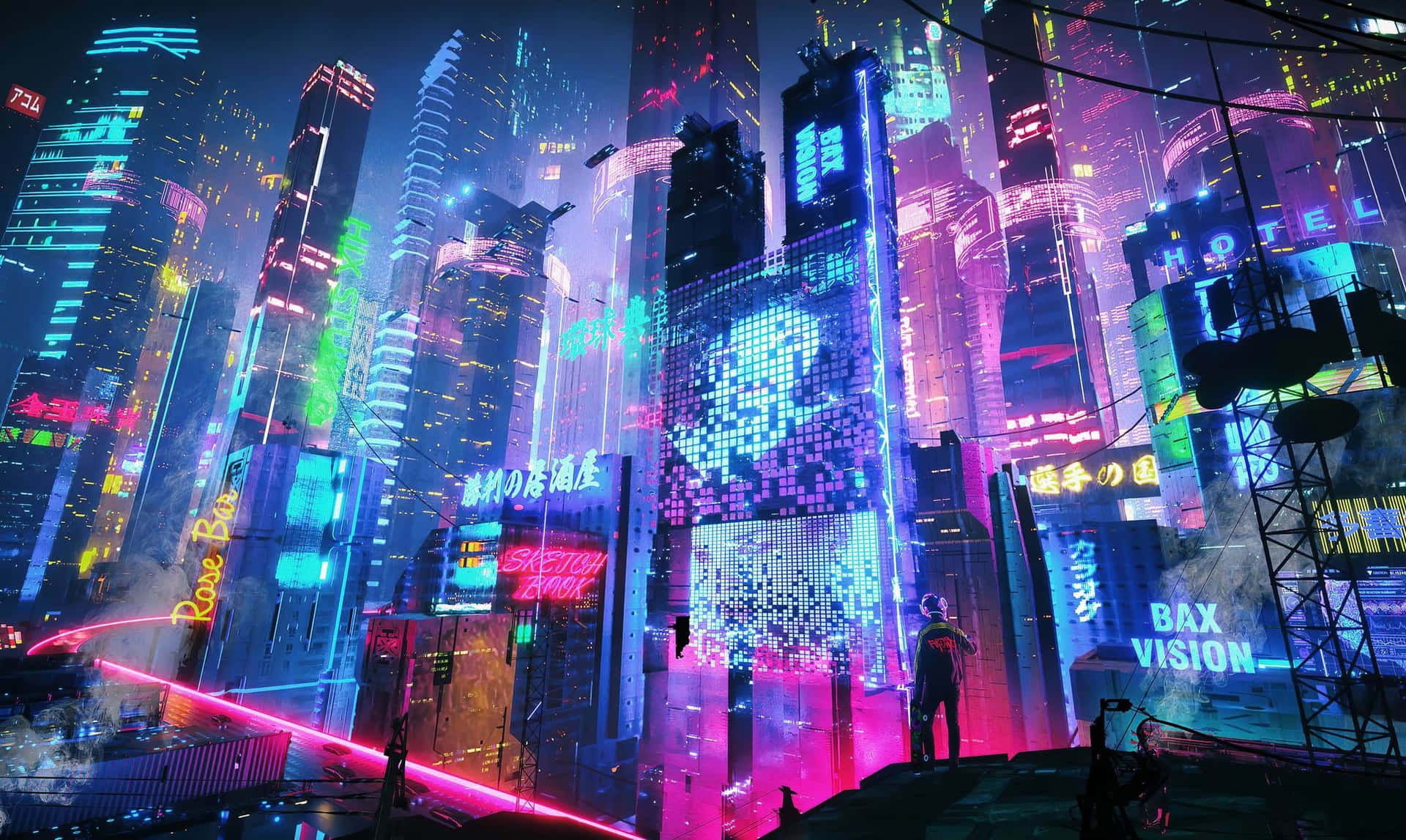 Gåind I Den Drømmeagtige Verden Af Neon City.