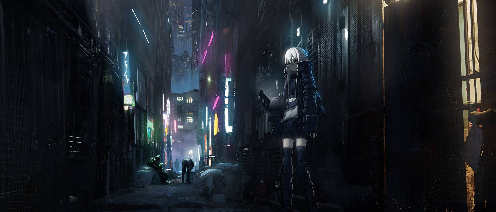 Neon City Dark Anime Aesthetic Desktop Wallpaper