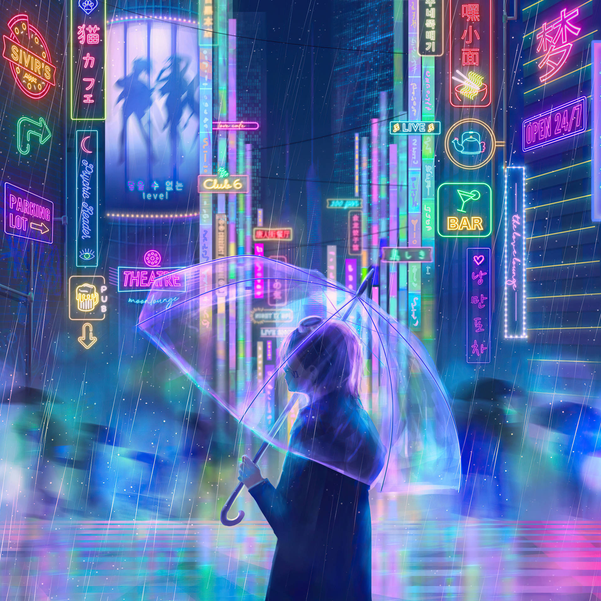 Lucesde La Ciudad En Neon, Anime En El Ipad. Fondo de pantalla