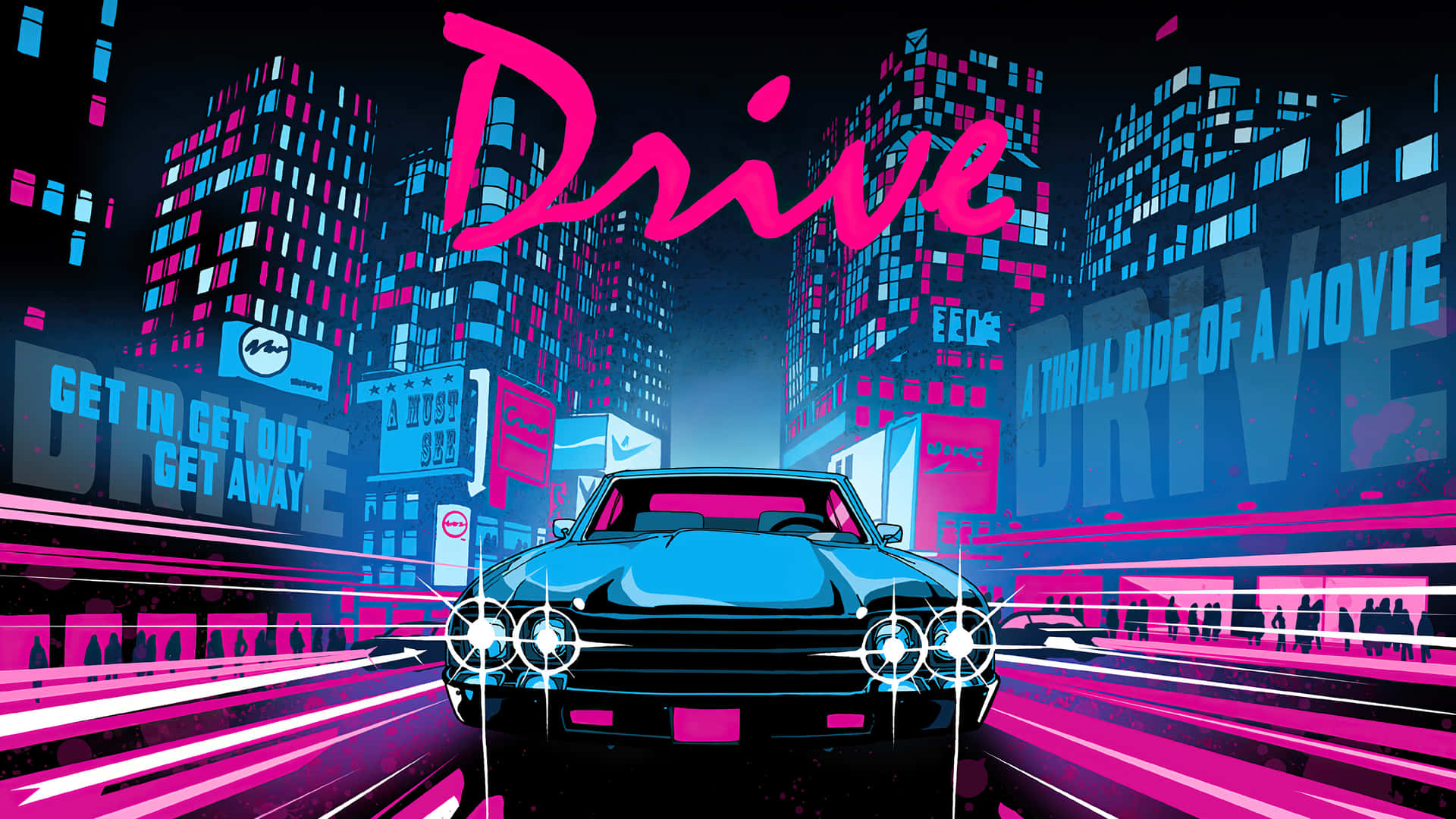 Neon Cityscape Drive Movie Artwork Wallpaper