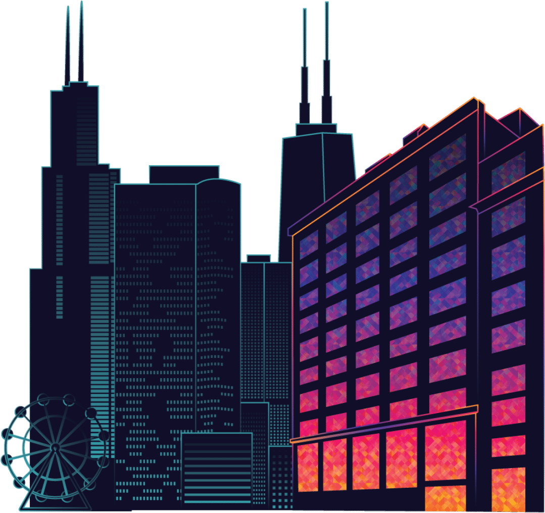 Neon Cityscape Illustration PNG