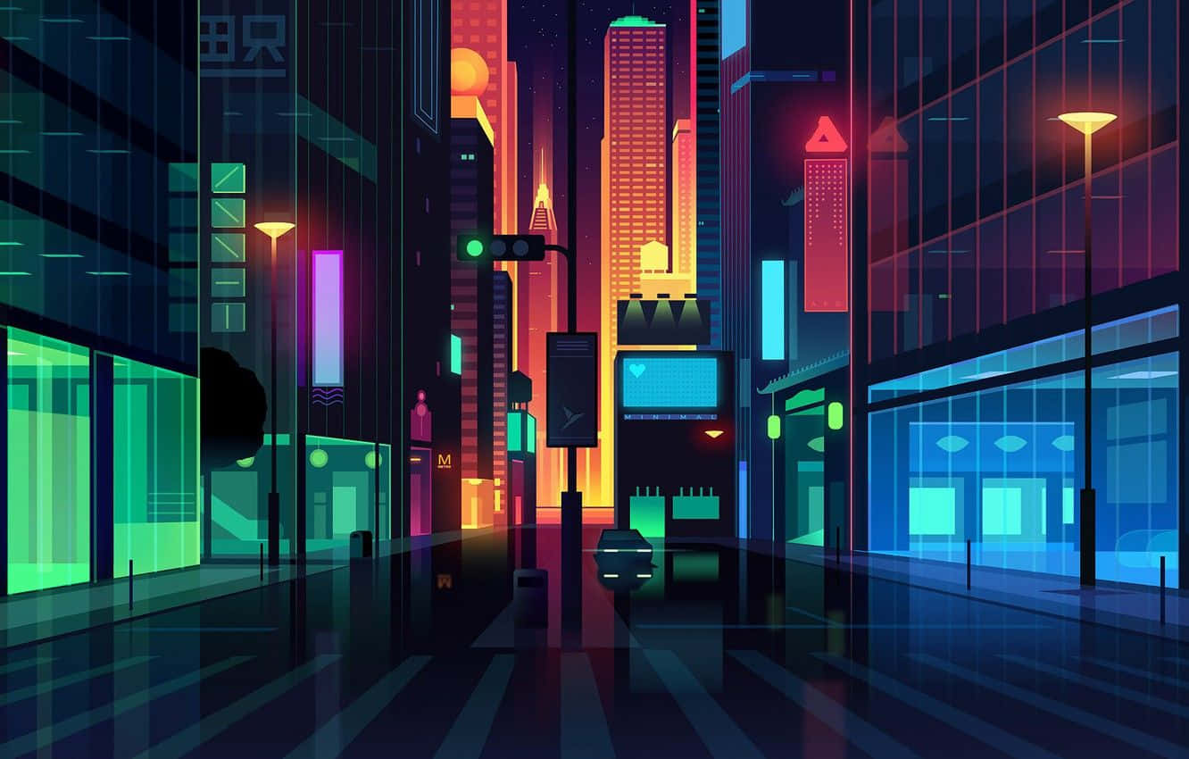 Neon Cityscape Illustration Wallpaper