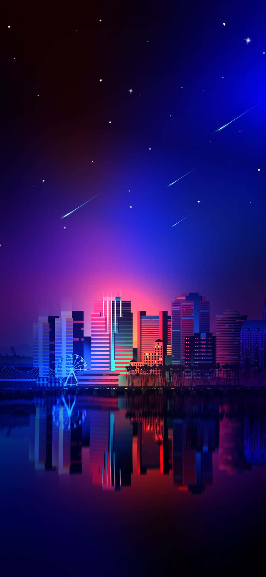 Neon Cityscape Night Sky Wallpaper Wallpaper