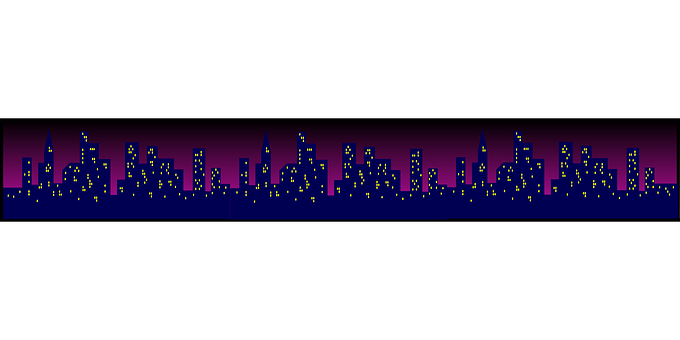 Neon Cityscape Silhouette PNG