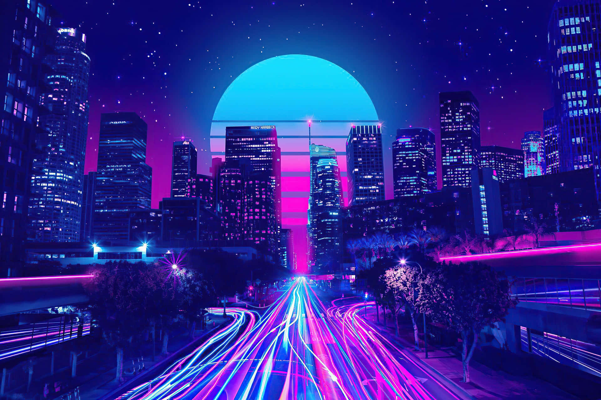 Neon Cityscape Synthetic Vibes Wallpaper
