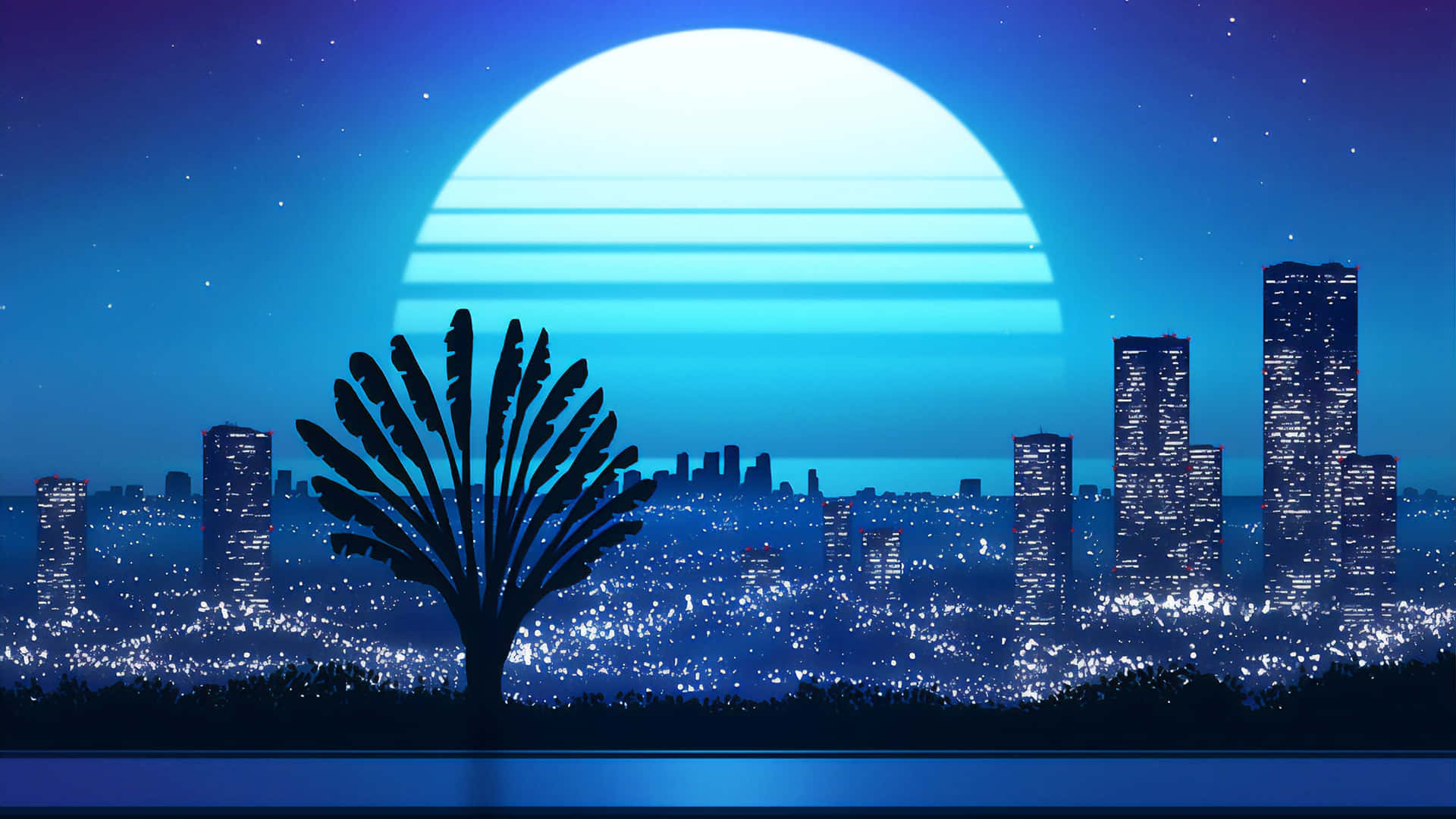 Neon Cityscapewith Rising Moon Wallpaper