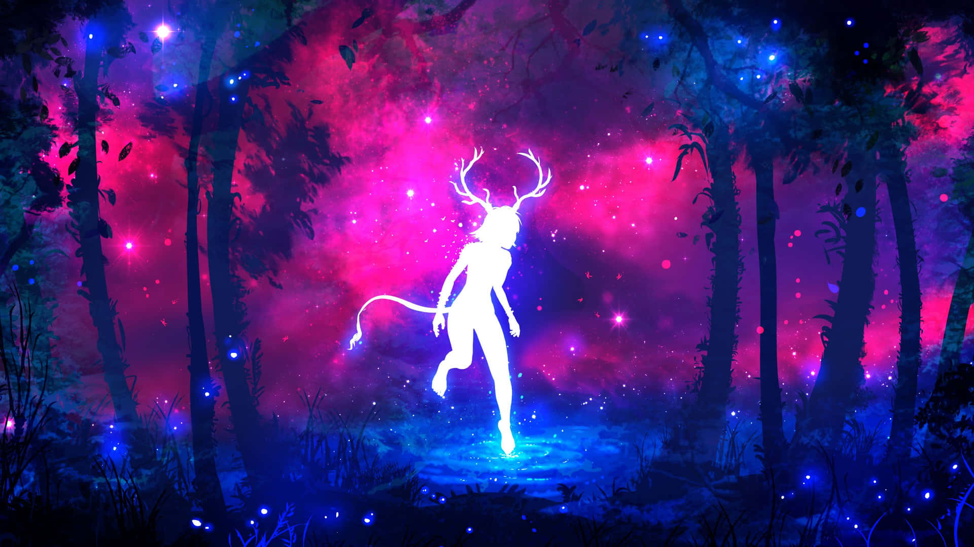Neon Colors Enchanted Forest Wallpaper