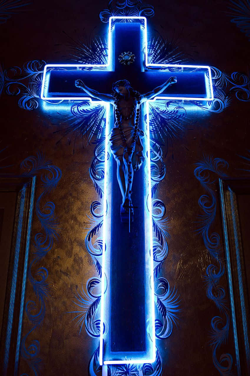 Neon Cross Neon Blue Jesus Wallpaper