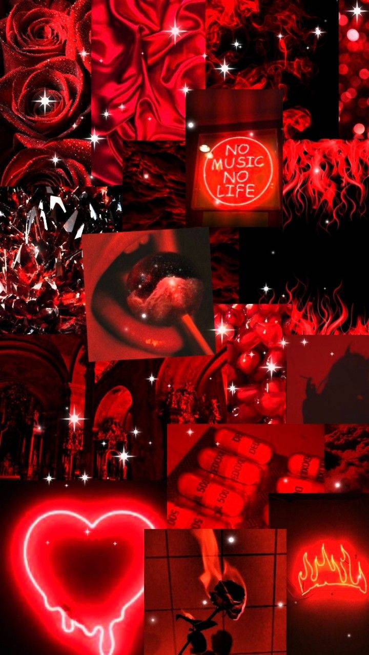 Collagede Tonos Rojos Oscuros Y Lindos En Estilo Neón Fondo de pantalla