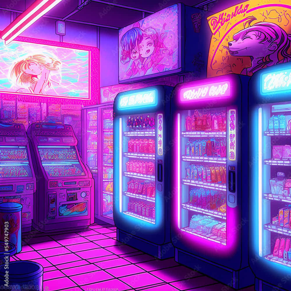 Neon Cyberpunk Vending Machines Wallpaper