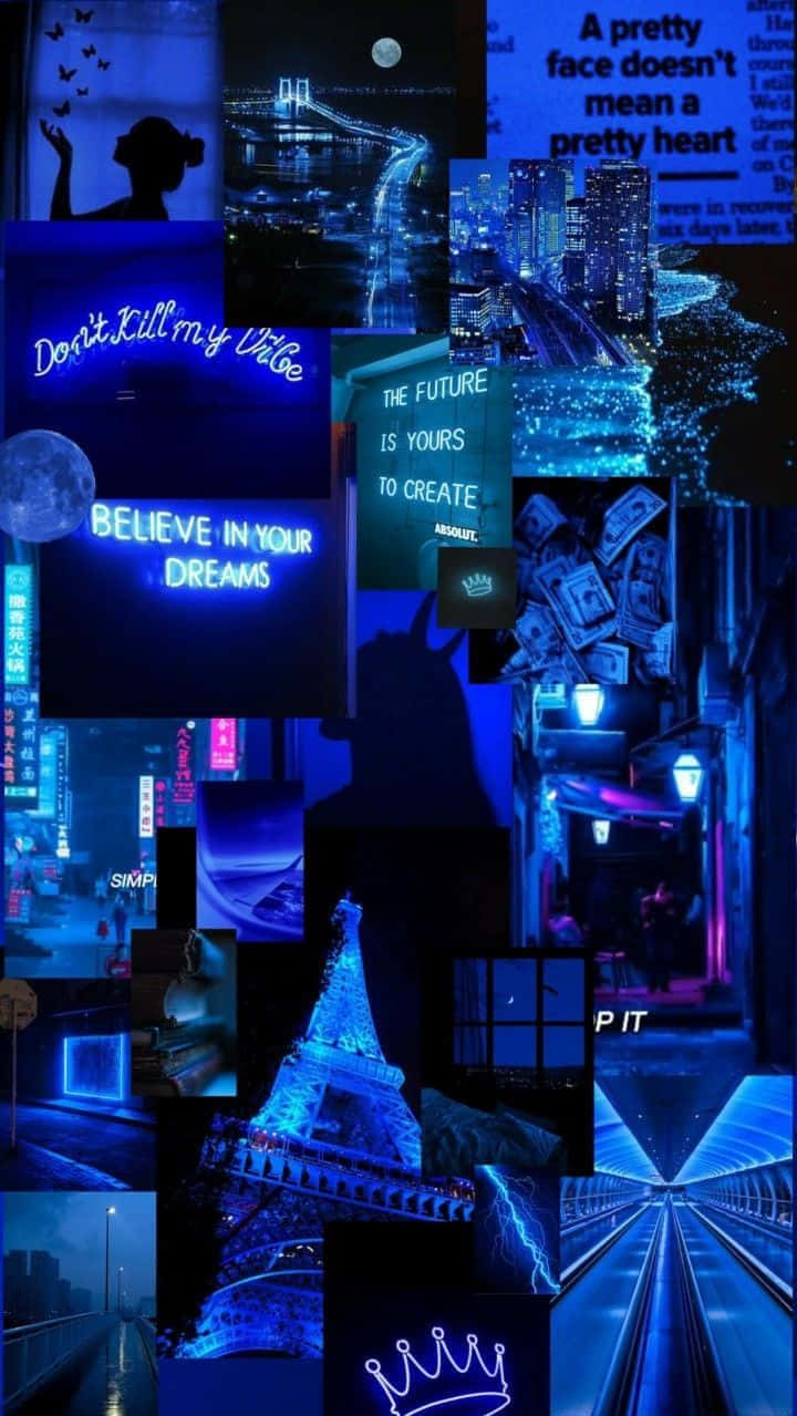 Neon_ Dark_ Blue_ Collage_ Aesthetic Wallpaper