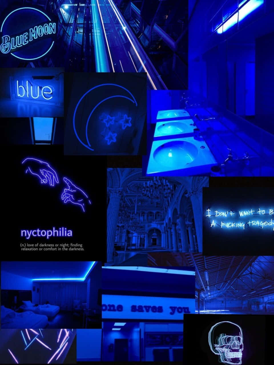 Neon Dark Blue Collage Aesthetic Wallpaper