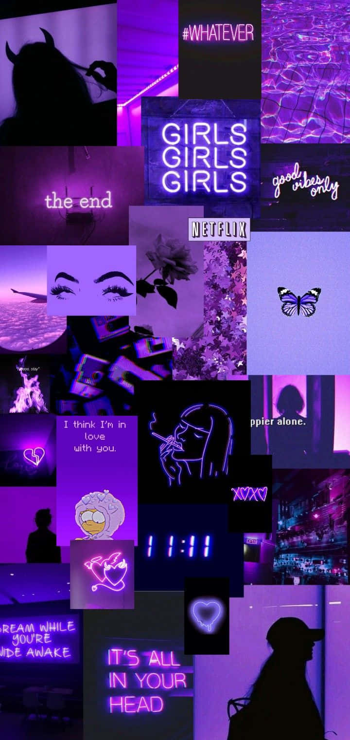 Neon Dark Purple Aesthetic Collage Wallpaper