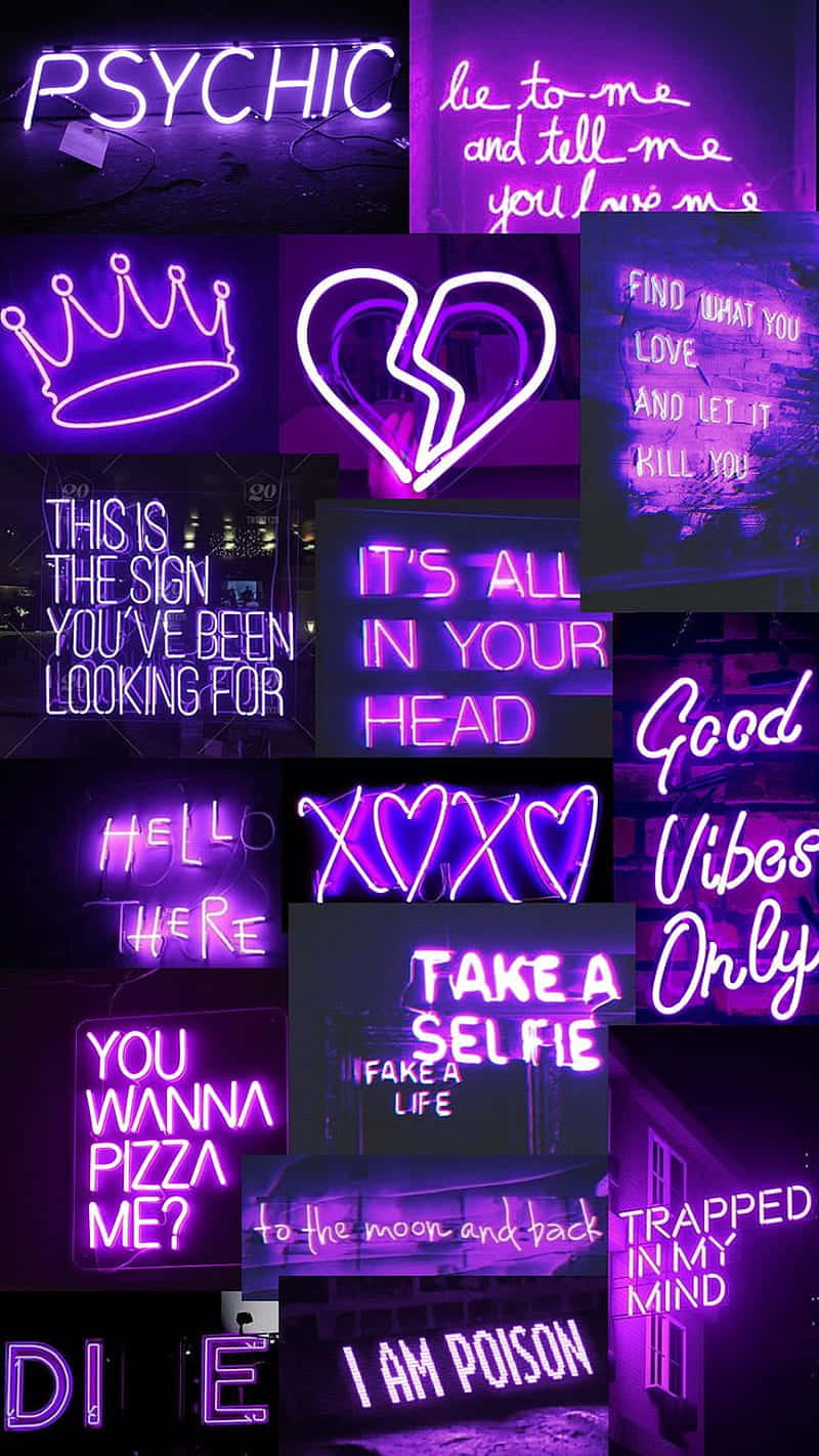 Neon_ Dark_ Purple_ Quotes_ Collage Wallpaper