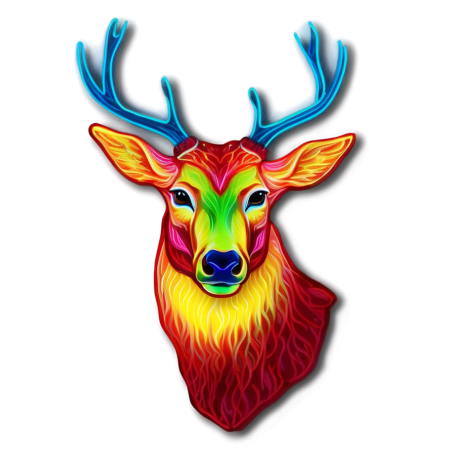 Neon Deer Head Sign Png 06212024 PNG