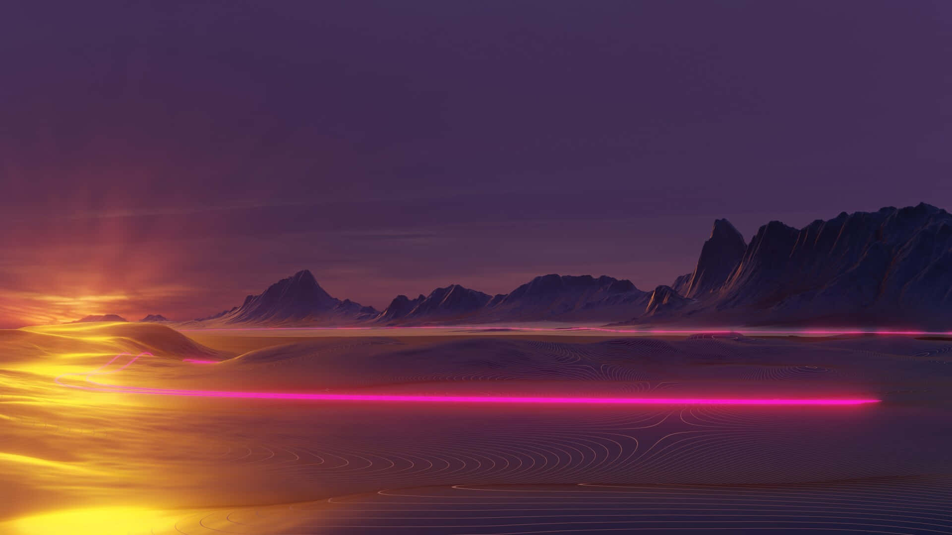 Neon Desert Sunset Landscape Wallpaper