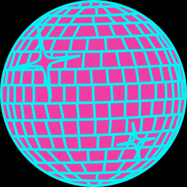 Neon Disco Ball Illustration PNG