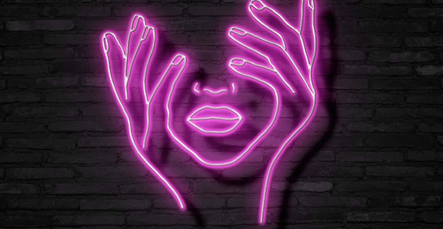 Neon Face Hands Wall Art Wallpaper