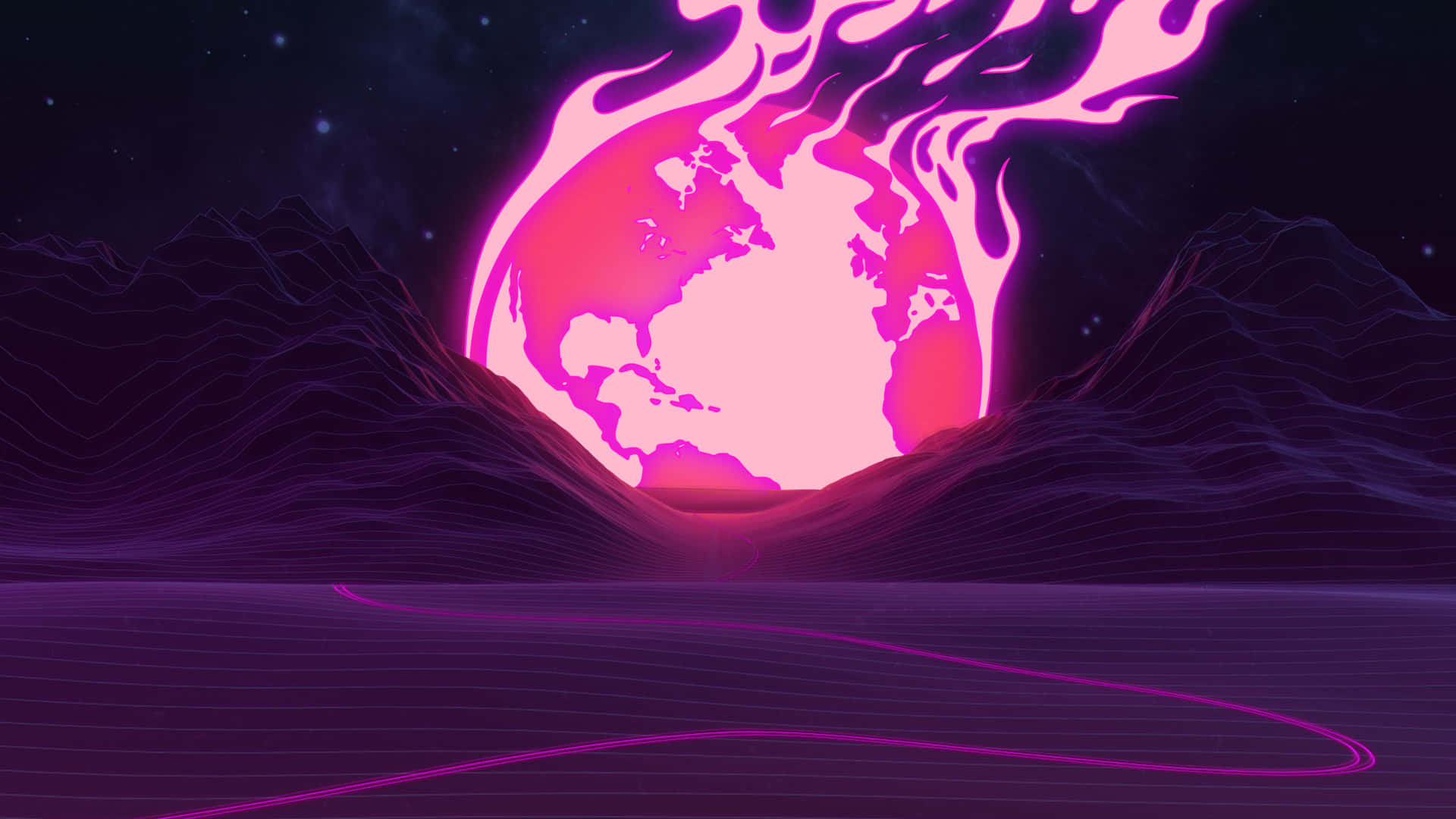 Neon Flame Globe Art Wallpaper