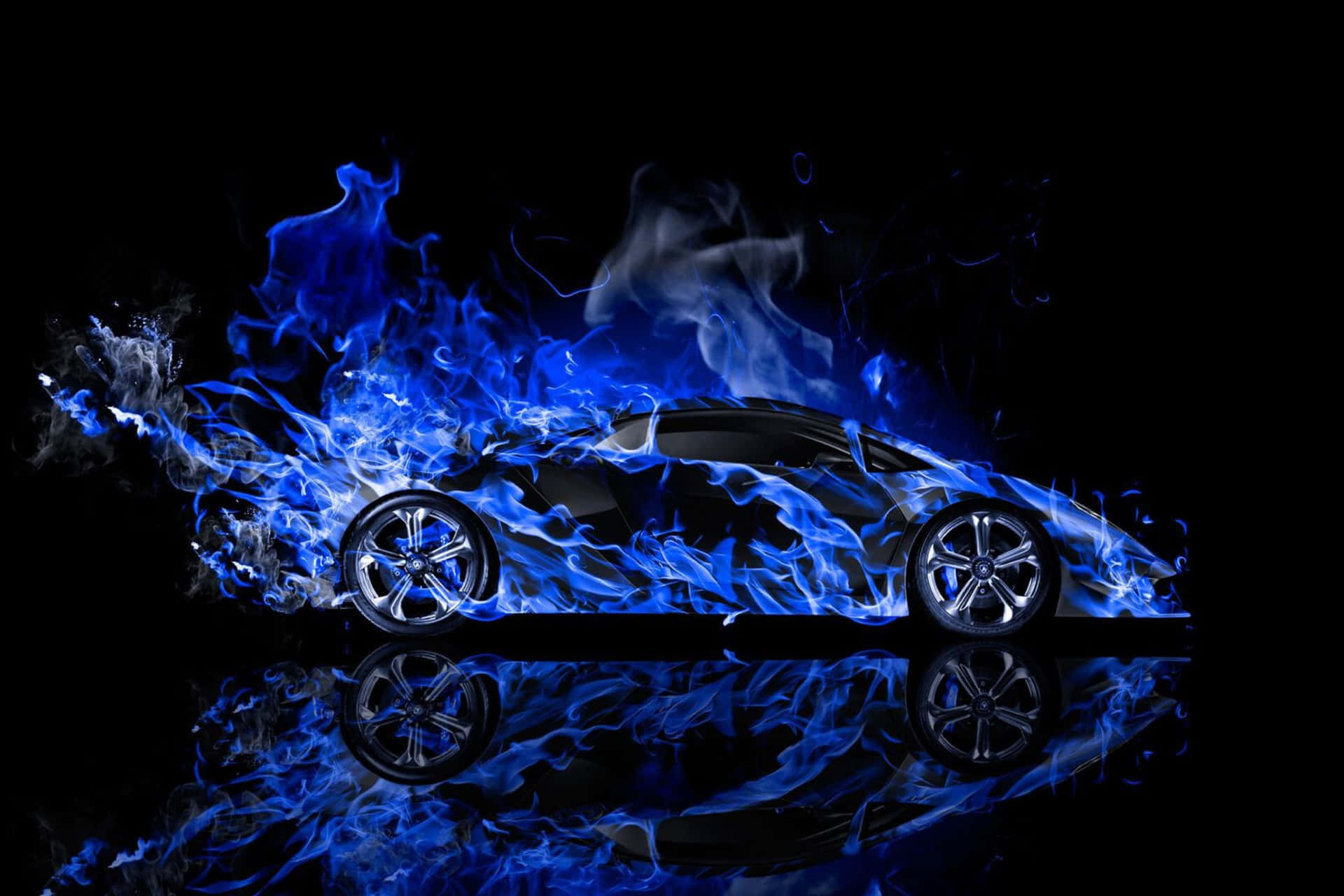 Neon Flame Lamborghini Reflection Wallpaper