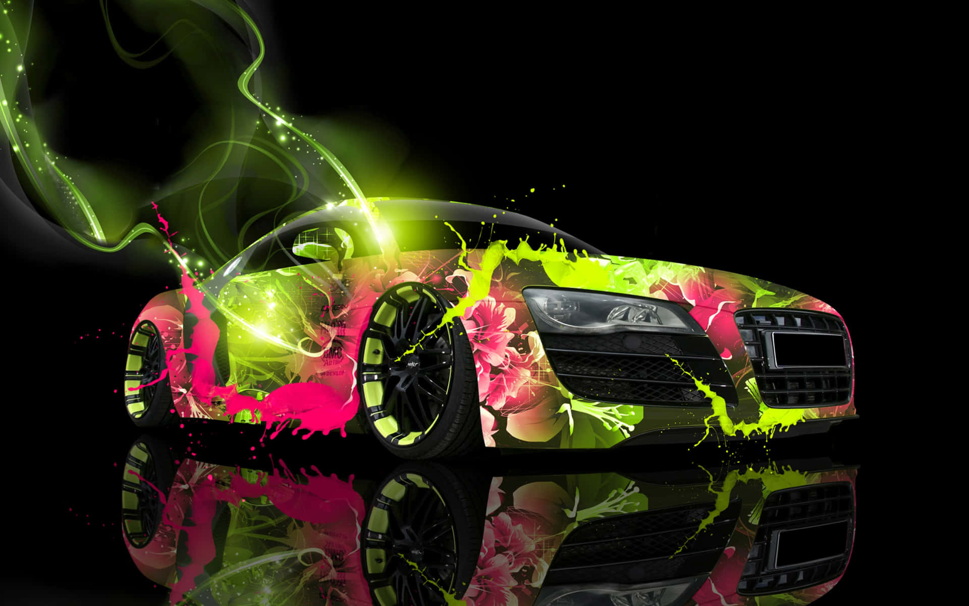 Neon Floral Fantasy Car Wallpaper