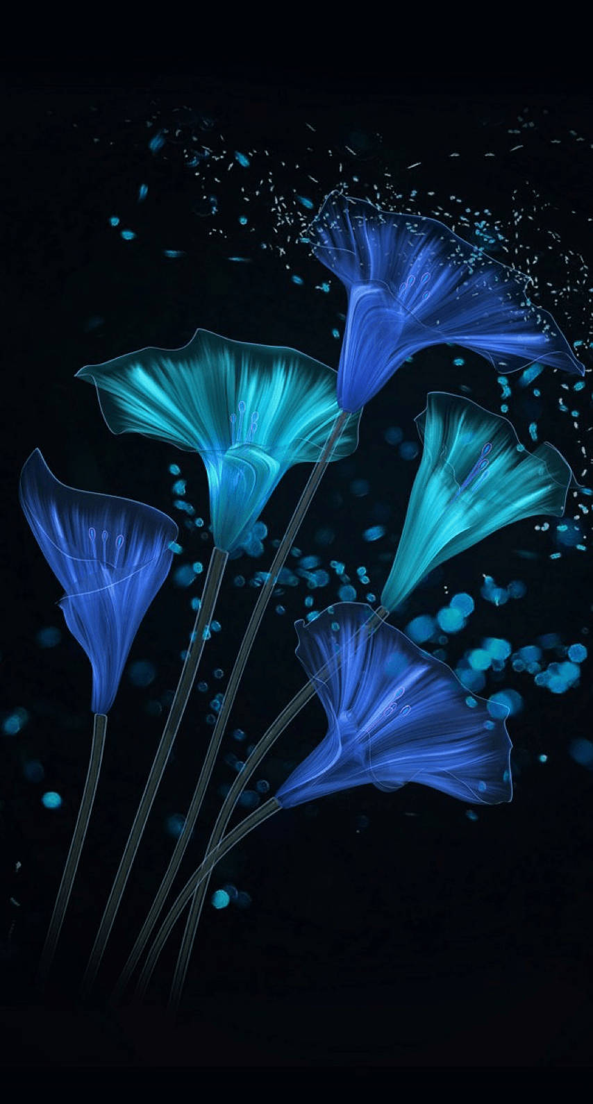 Neon Flower Aesthetic Dark Blue Hd Wallpaper