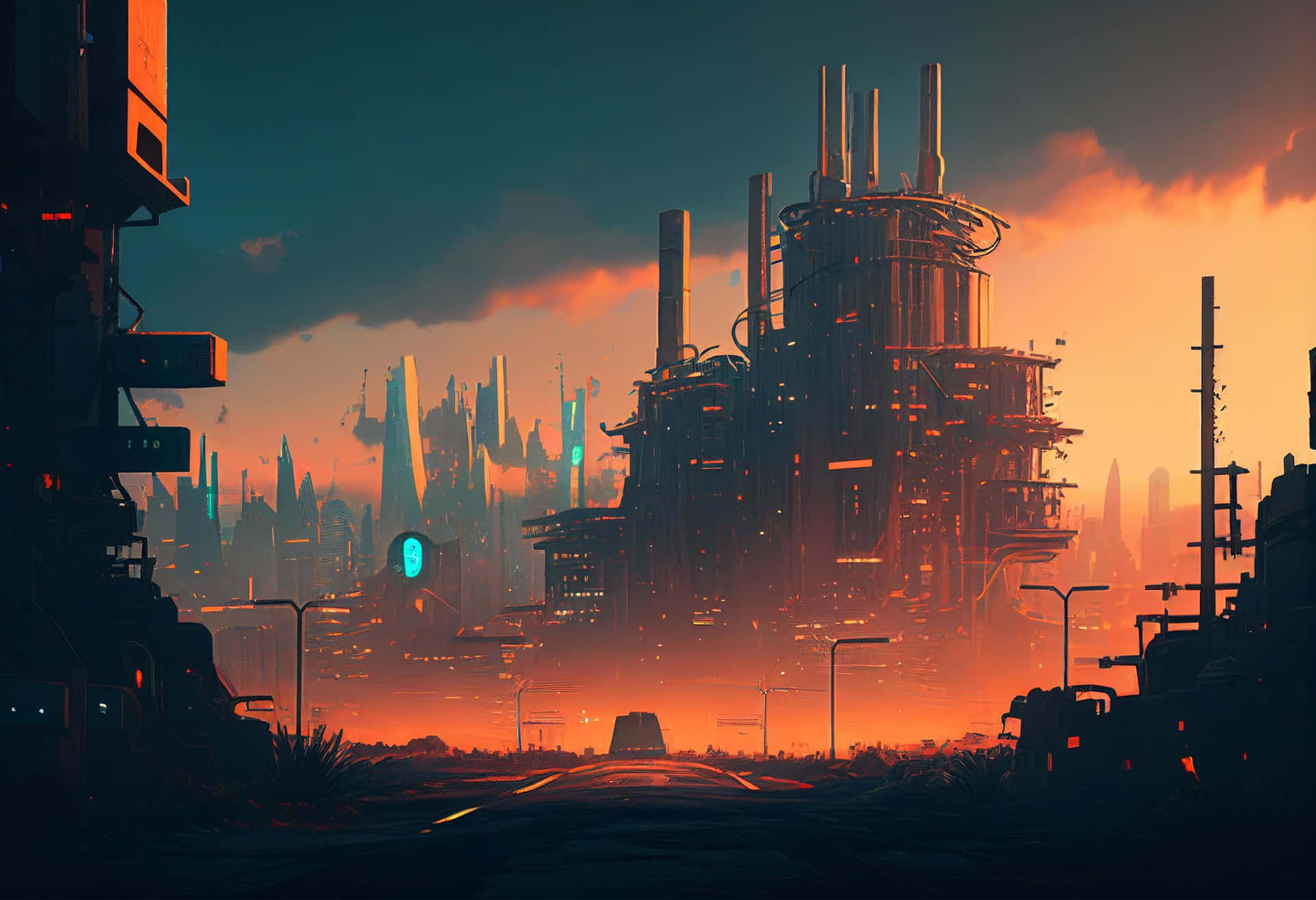 Neon Future Cityscape Sunset Wallpaper