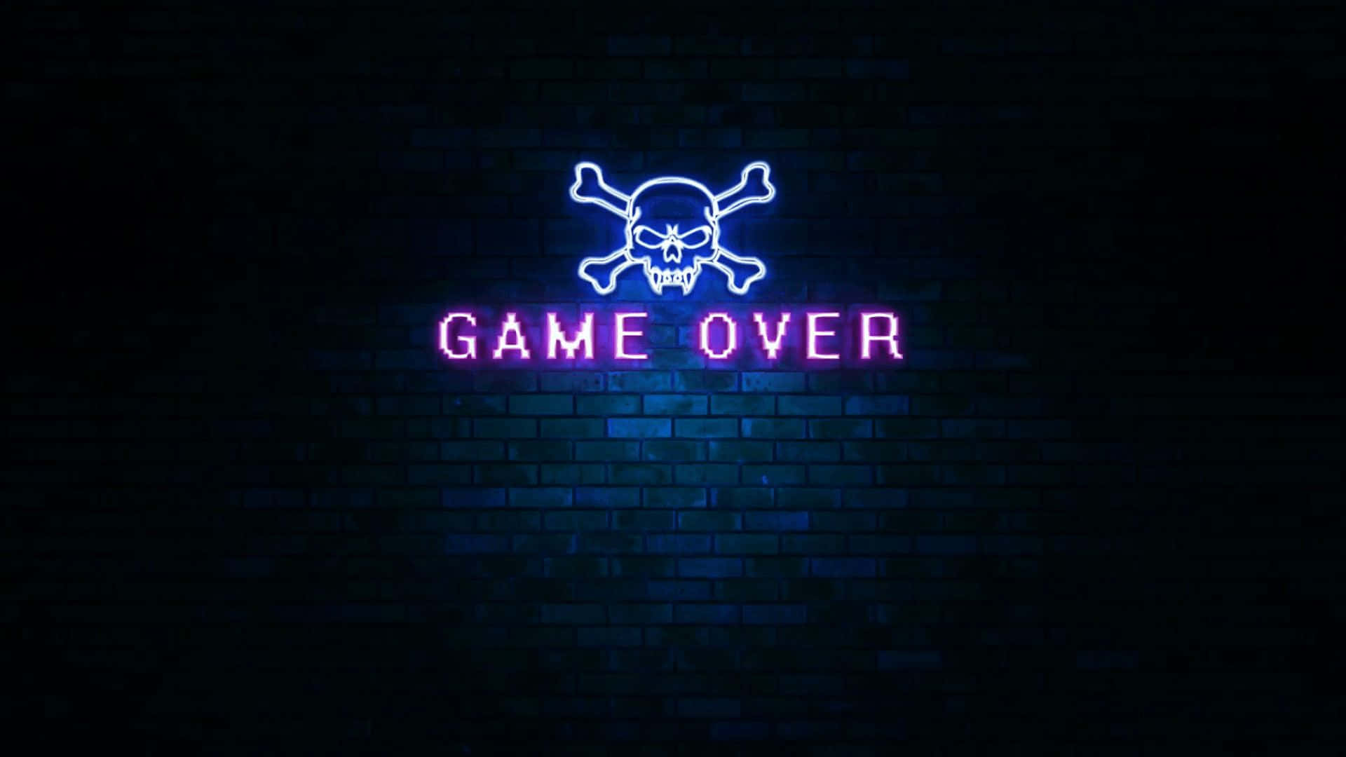 Neon Game Over Skull Sign Wallpaper