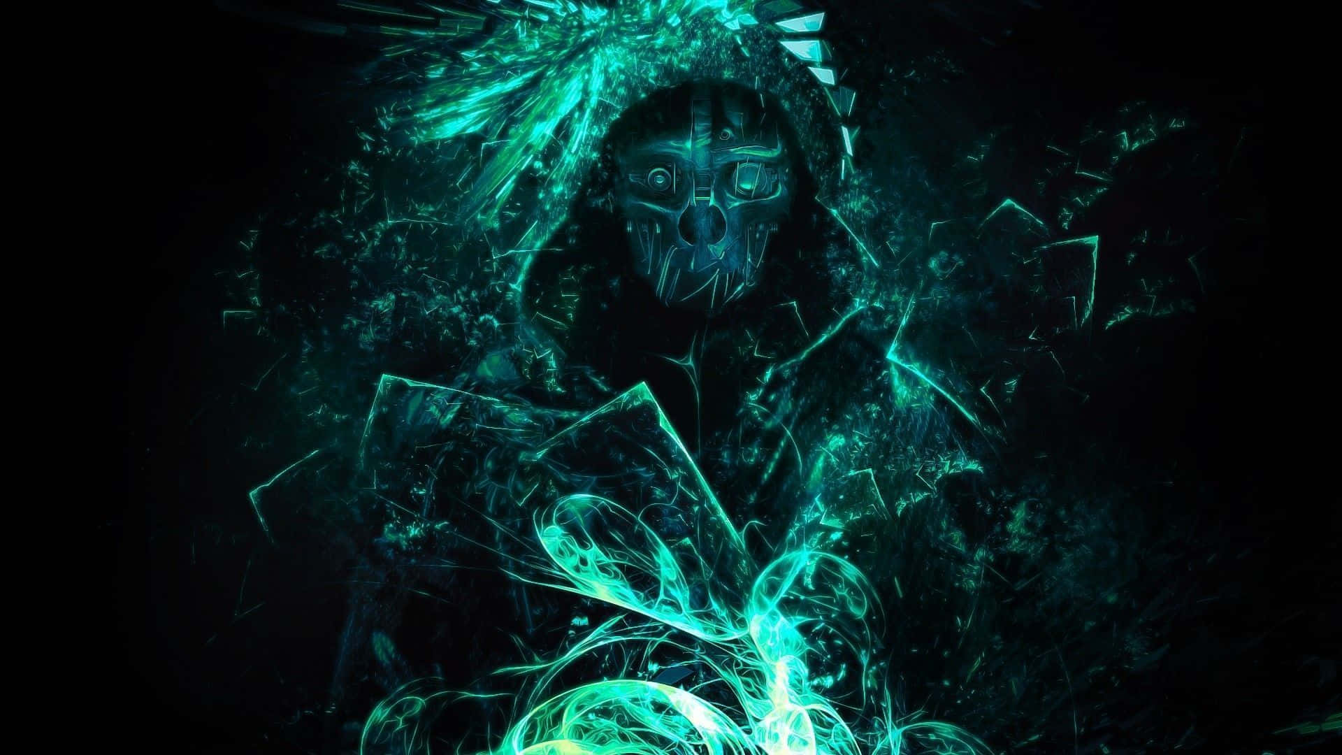A Green Skeleton With A Glowing Light Wallpaper