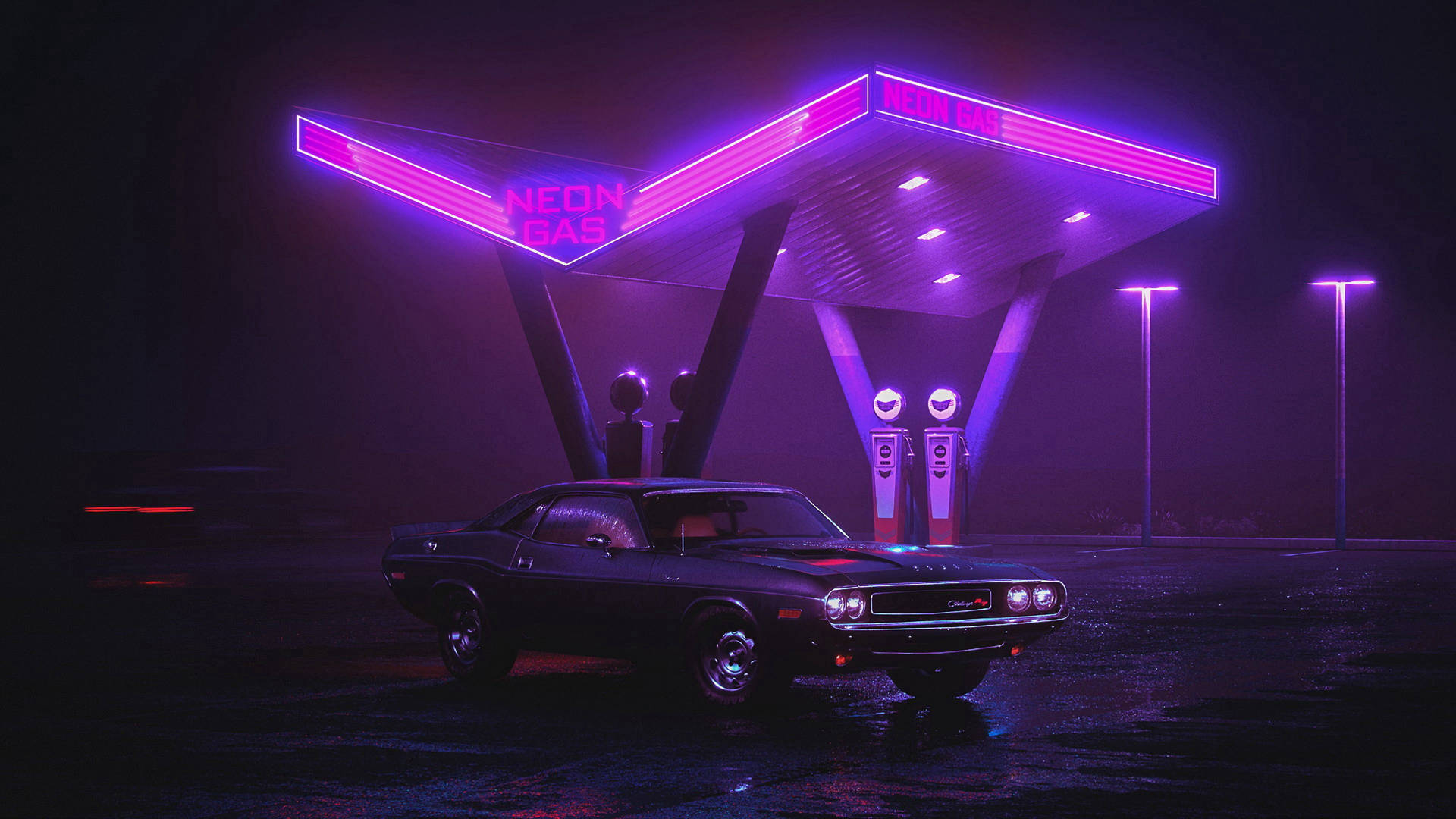 Neon Gas And Car Wallpaper
