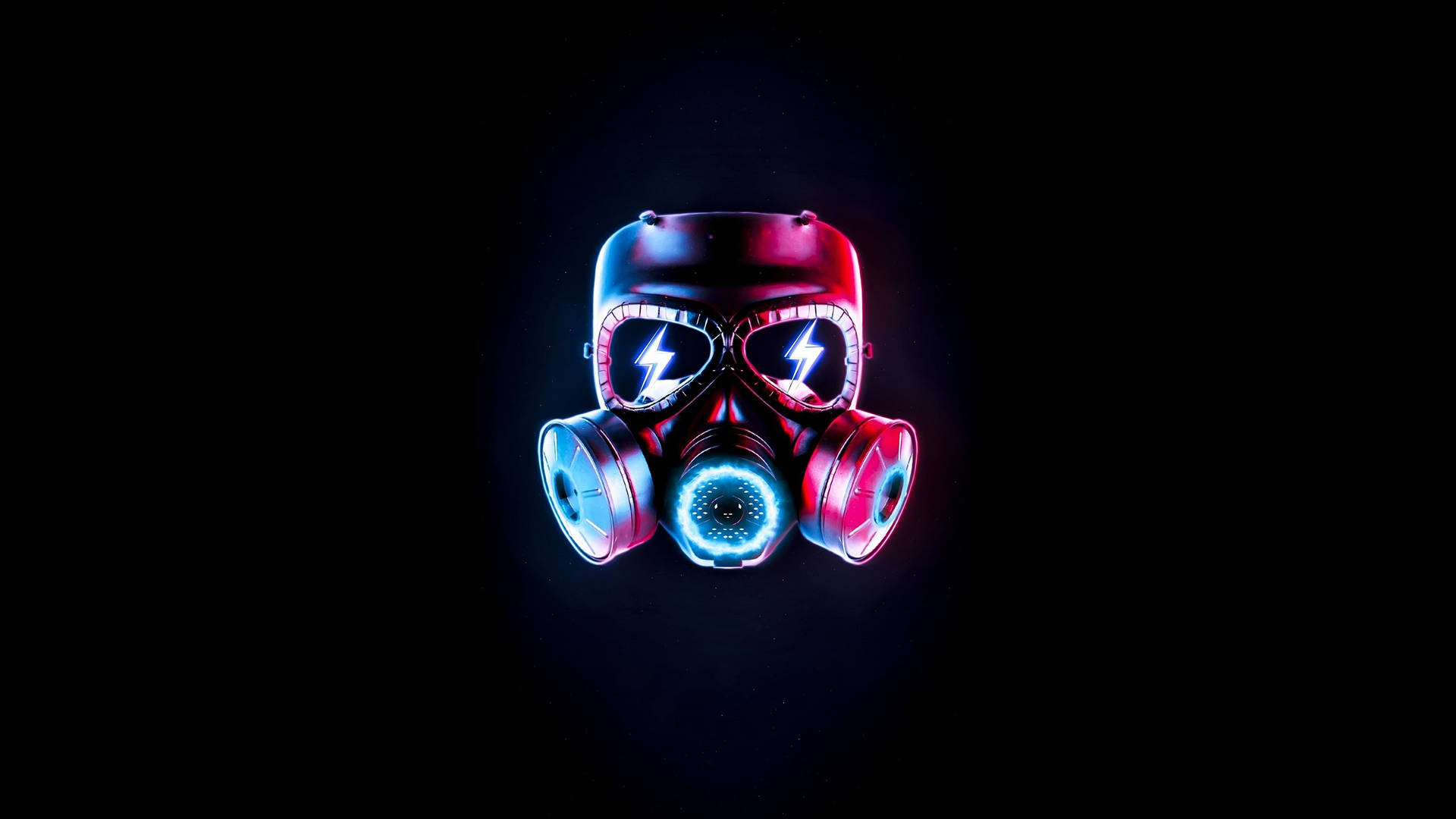 Neon Gas Mask On Plain Black Wallpaper