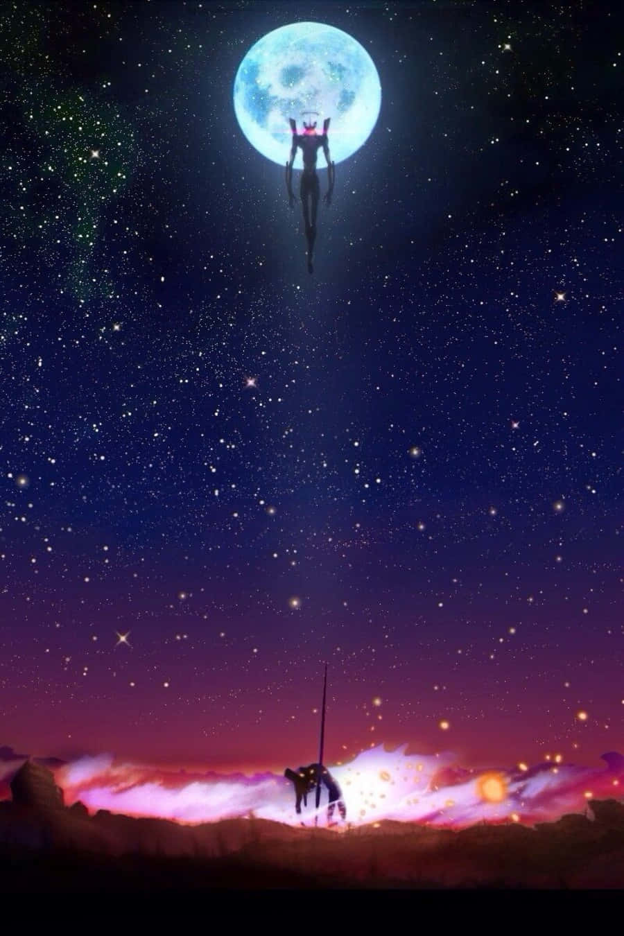 Wallpaperfull Moon Neon Genesis Evangelion Iphone Bakgrundsbild. Wallpaper