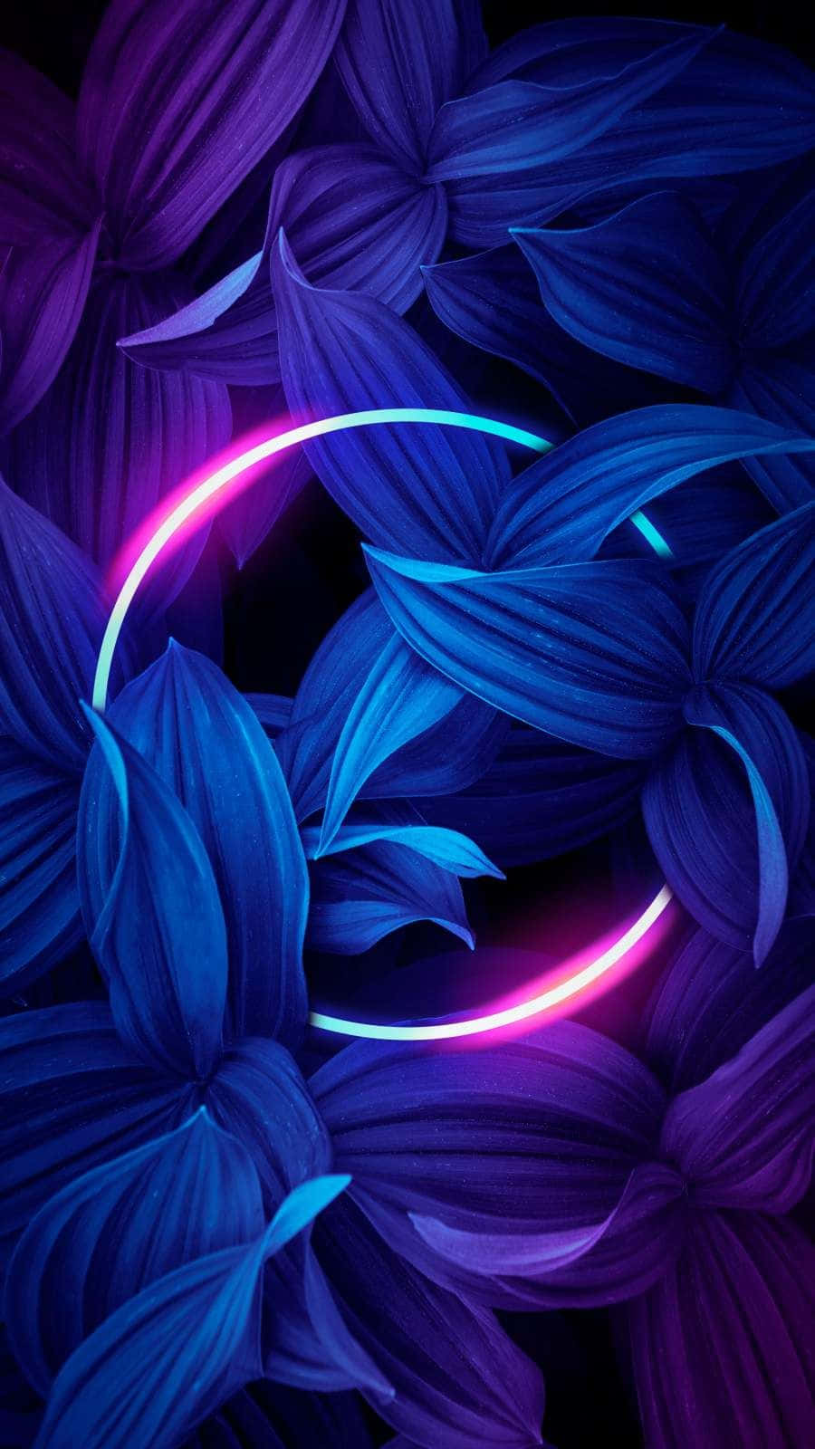 Neon_ Glow_ Amidst_ Blue_ Leaves.jpg Wallpaper