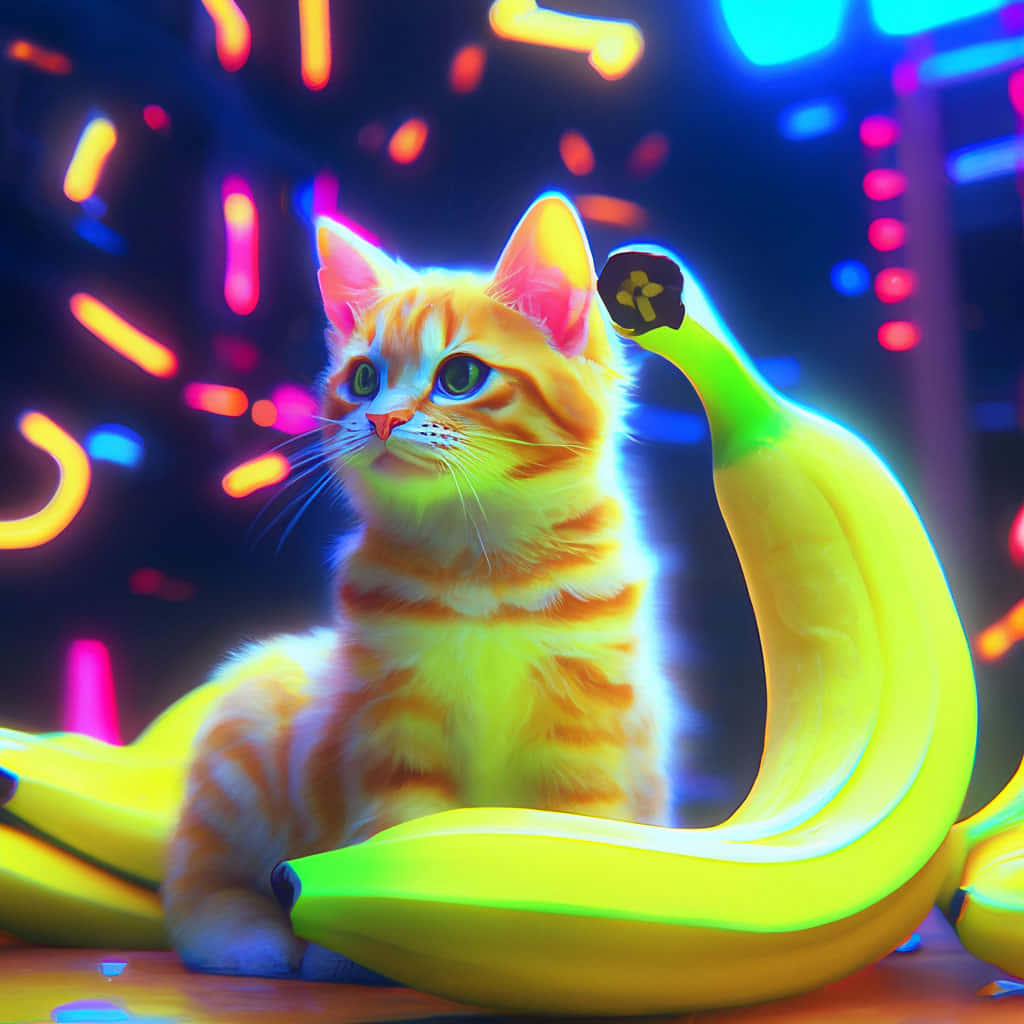 Neon Glow Banana Cat Wallpaper