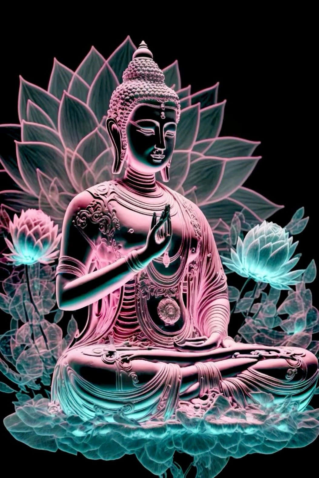 Neon Glow Buddha Lotus Wallpaper