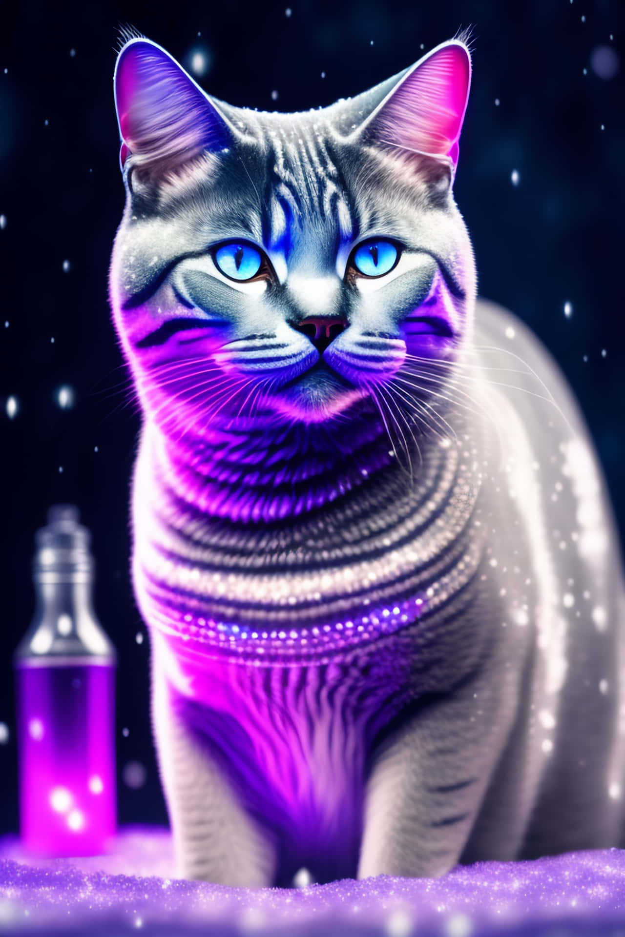 Neon Glow Cat Fantasy Art Wallpaper