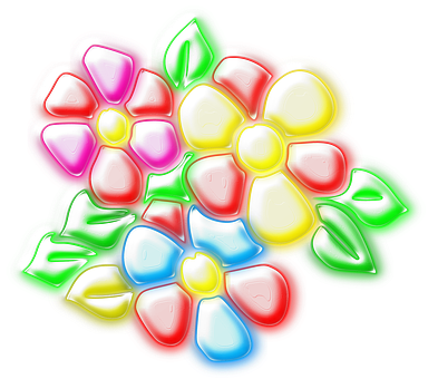 Neon Glow Floral Art PNG