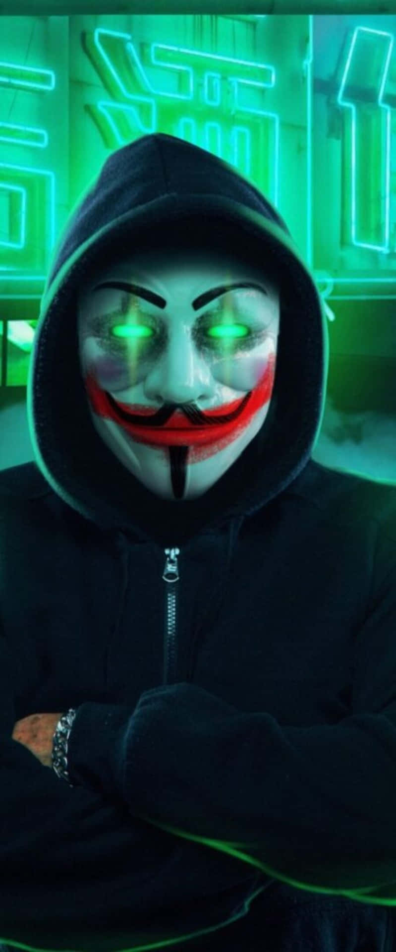 Neon Glow Hacker Mask Wallpaper